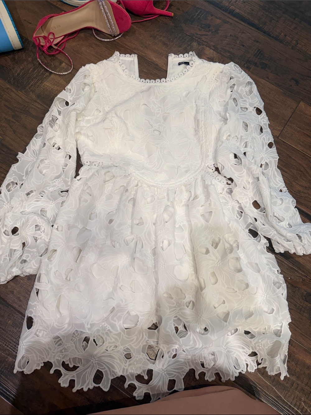 Ina White Floral Lace Long-Sleeve Dress